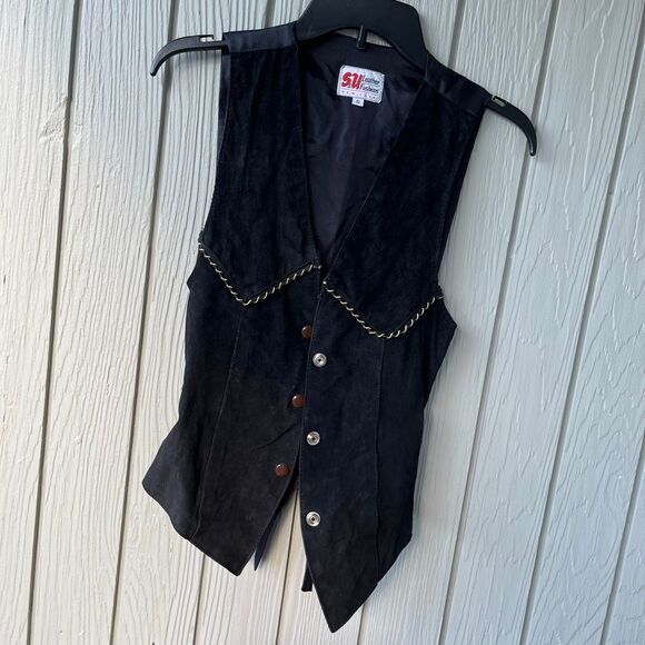 VTG S & U Leather Fashions Black Suede Vest Sz S – Western Snap Front - Picture 9 of 11